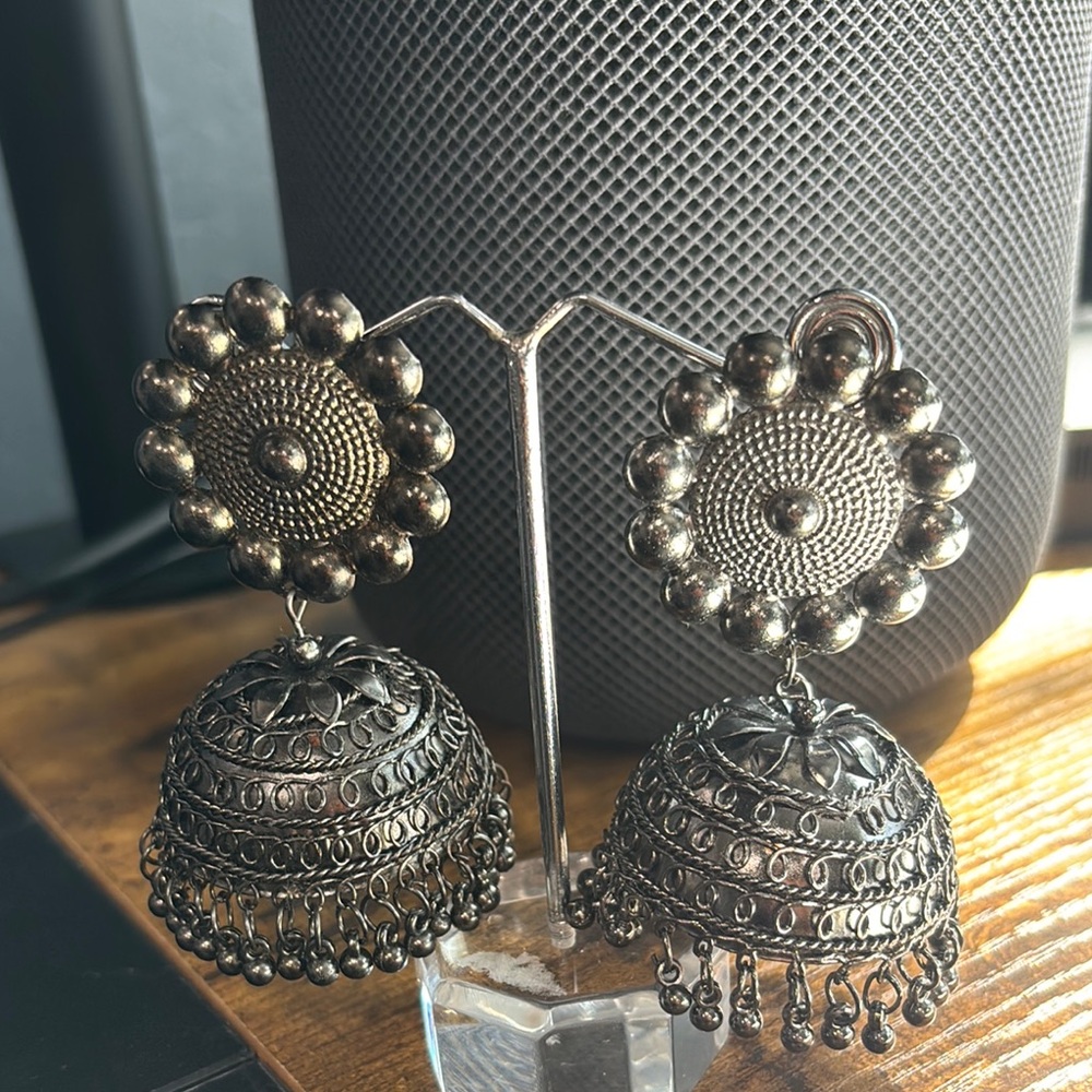 Elegant Silver Jhumka Earrings
